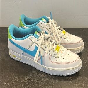 Nike White Sneakers with Blue and Lime Accents